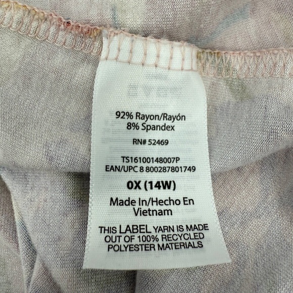 Terra Sky Dress Women 0X Pink Green Floral Short Sleeve Shirt Comfy Pockets - Picture 6 of 10